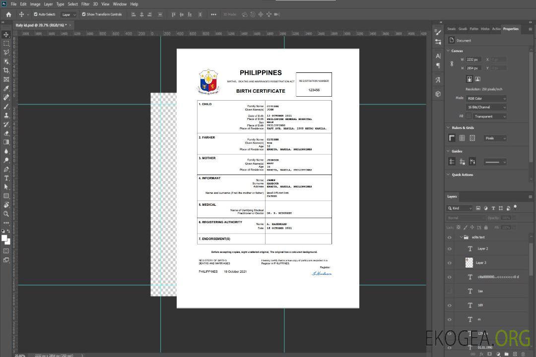 Modèle Word et PDF d'acte de naissance d'acte d'état civil des Philippines template